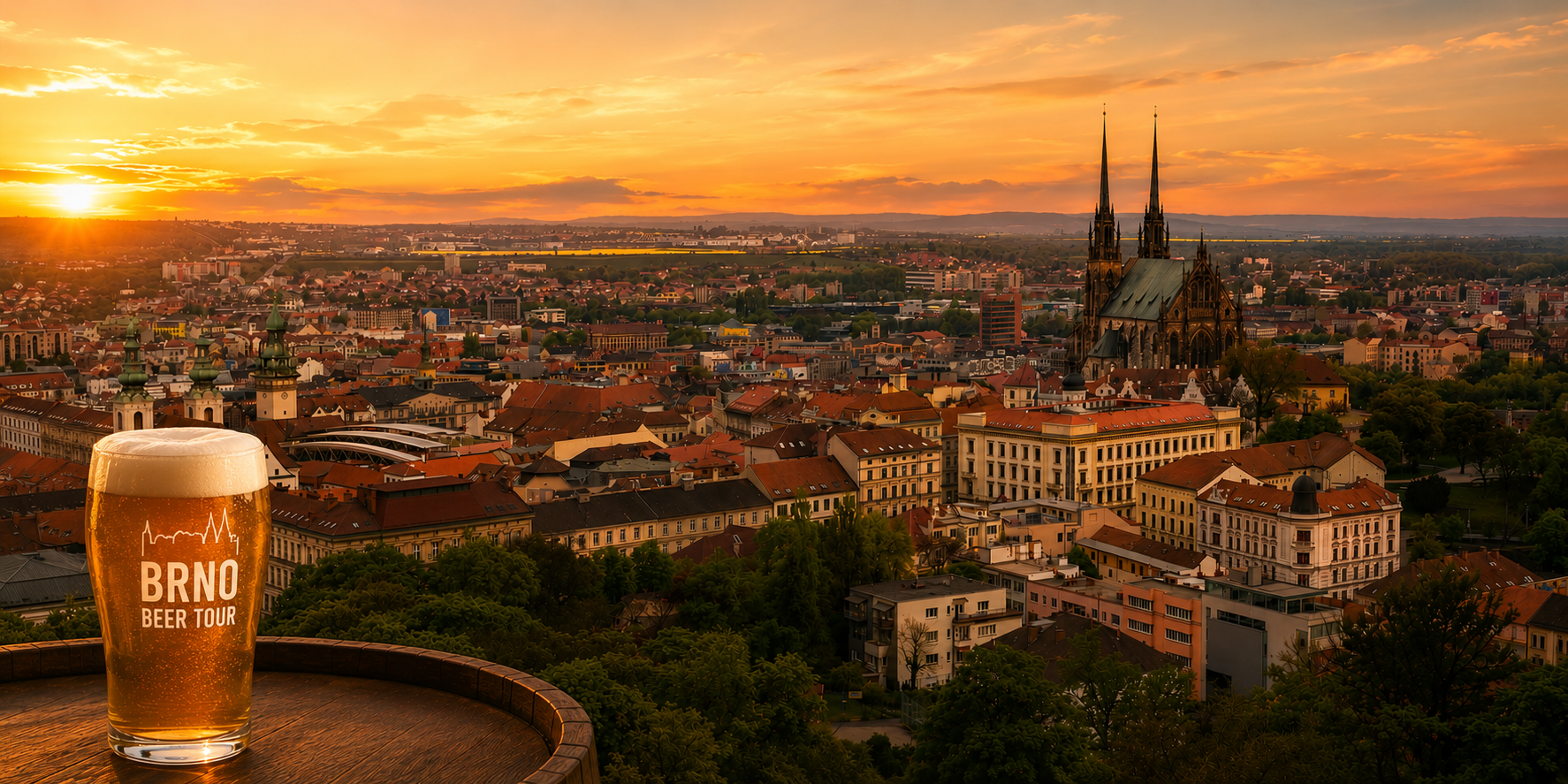 Brno cityscape at sunset